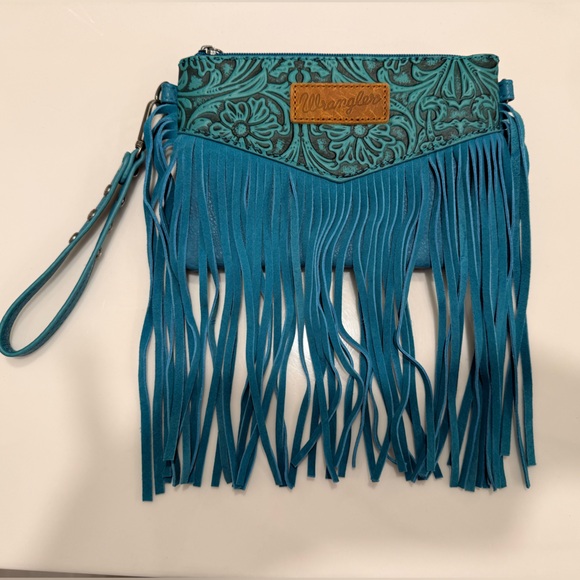 Wrangler Teal Fringe Crossbody/Wristlet Bag - Picture 3 of 10